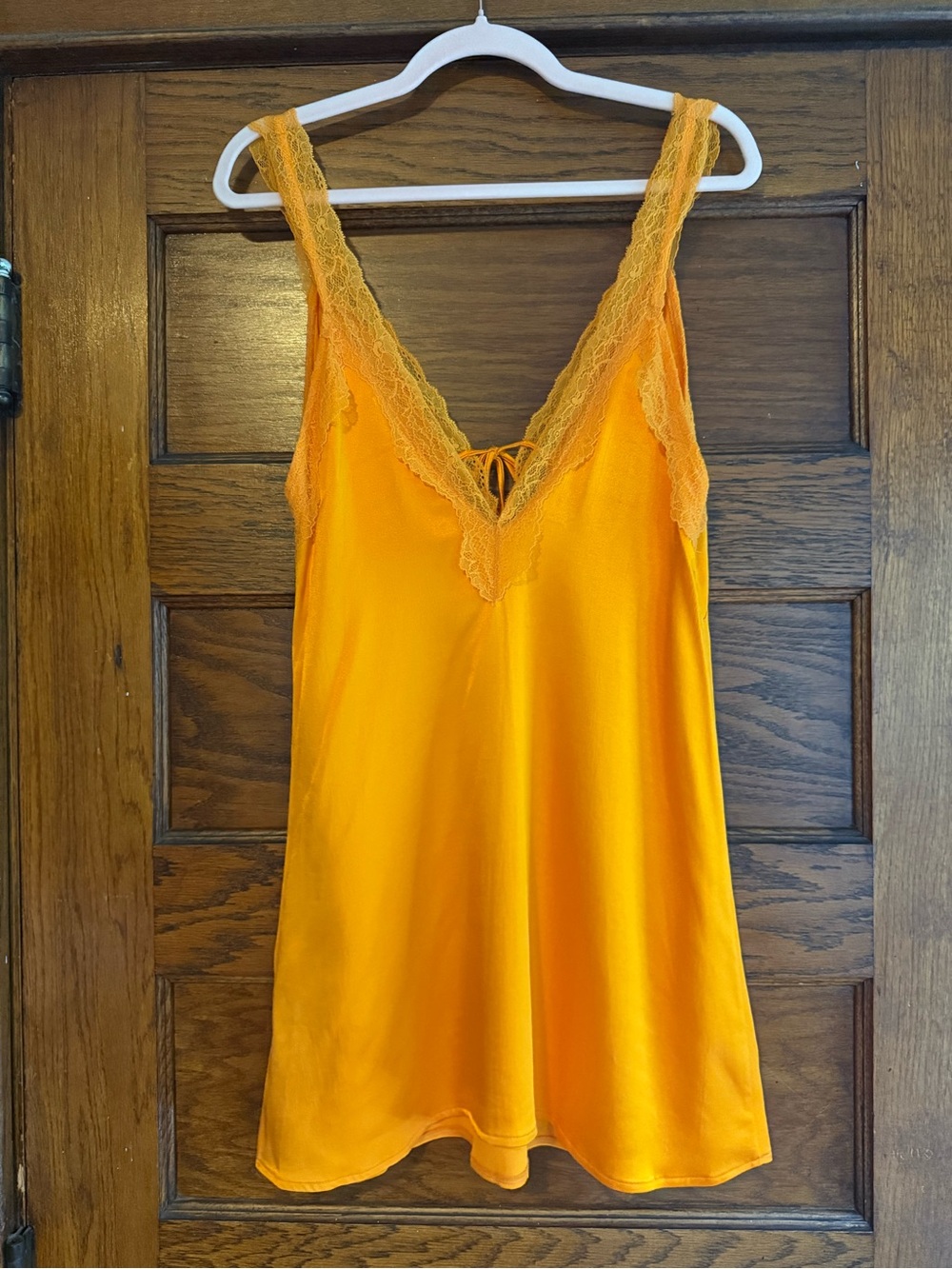ZARA Orange Satin Silky Lace Trim Slip Dress Mini Dress Bold Bright Front Tie M - Picture 7 of 9